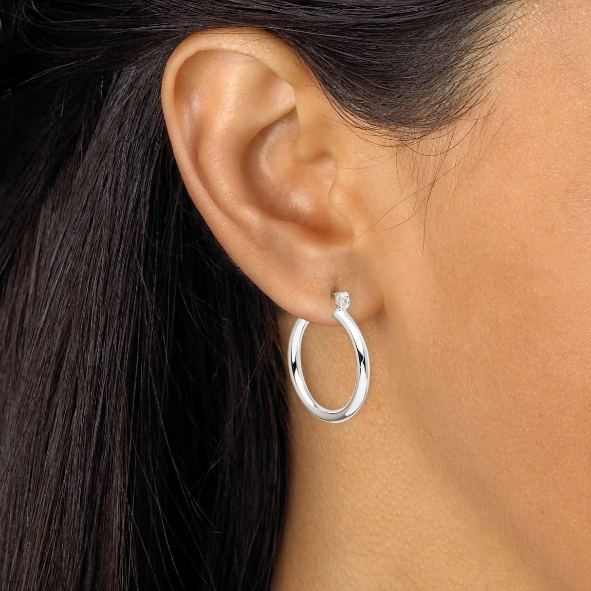 PalmBeach Sterling Silver 3 pair set Hoop Earrings (18mm) (19.5mm) (28mm)