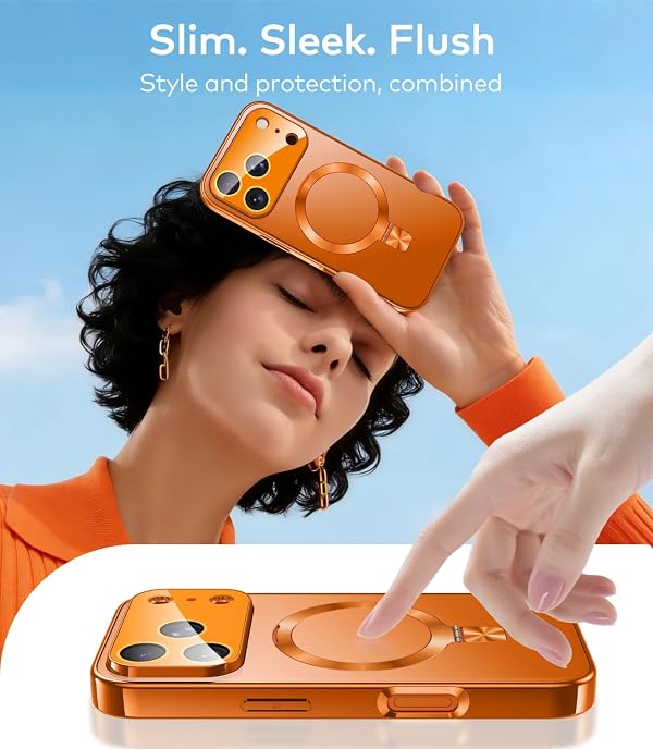 TOBOVON Magnetic for iPhone 17 Pro Max Case with Ring Stand, Fits MagSafe, with Built-in Camera Lens Protector, Slim Electroplated Shockproof Phone Cover, Orange by TOBOVON - Used condition - Image 7