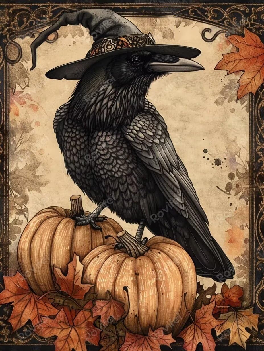 Diamond Painting Halloween Crow|Colorful Diamond Art Kits for Adults|Full Round Gems Paste Canvas Painting - for Wall Decor Bedroom Decor Living Room Decor 20x20inch