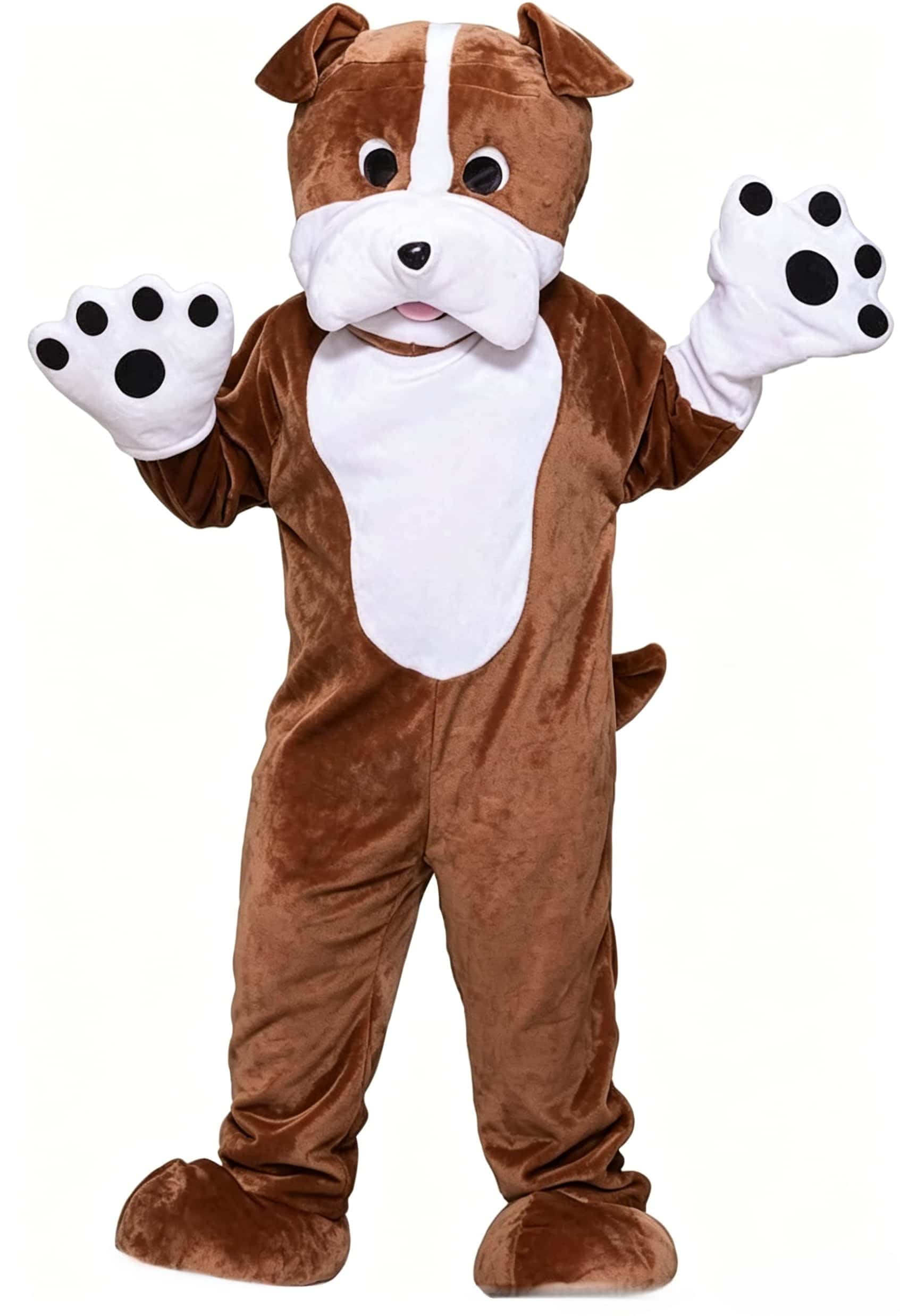 Costume in peluche di cane, mascotte, outfit con figure di cuccioli, costume da bulldog per adulti
