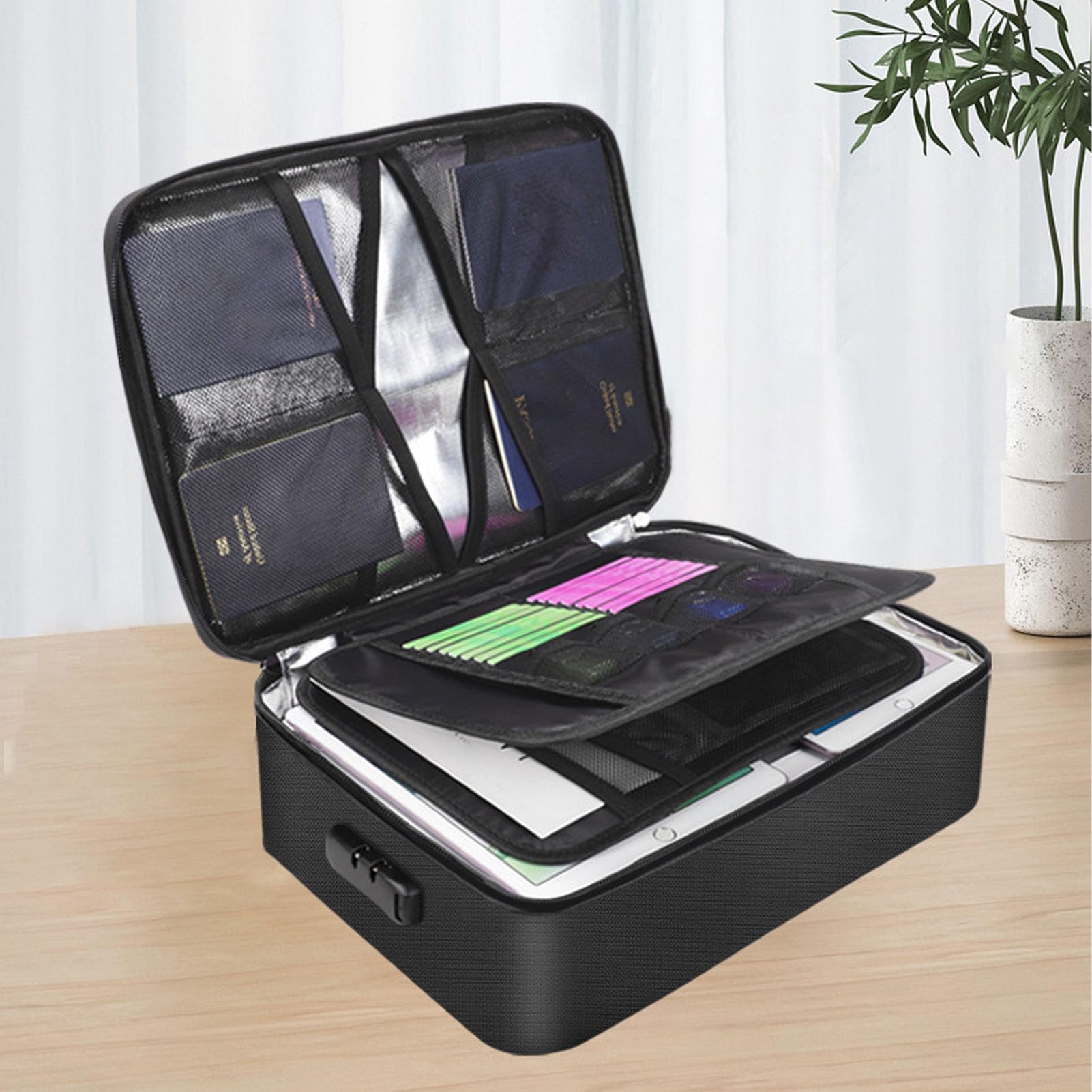 Fafeicy Borsa per Documenti Ignifuga Cassaforte per Documenti con Chiusura a Combinazione Fibra di Vetro Ampio Spazio per Importanti e Accessori da Viaggio