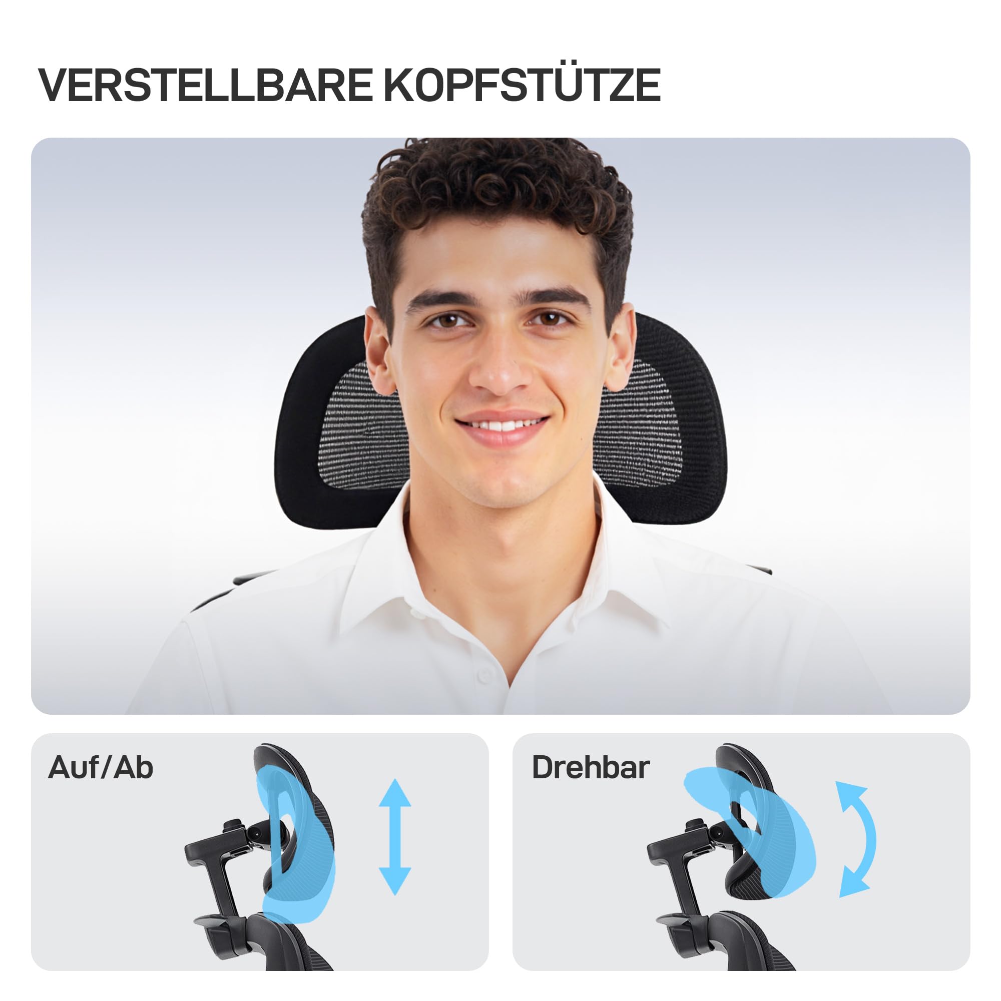 HOMCOM Bürostuhl mit 3D Einstellbarer Armlehne Lendenstütze, Schwarz | Ergonomischer Schreibtischstuhl, Kopfstütze, Höhenverstellbarer Computerstuhl, Drehstuhl mit Wippfunktion, Netz