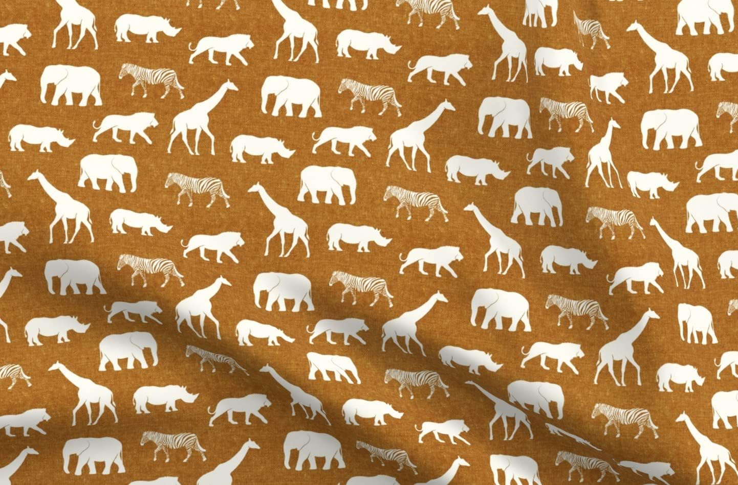 Spoonflower Fabric - Safari Animals Elephant Giraffe Rhino Zebra Mustard Printed on Minky Fabric by The Yard - Sewing Baby Blankets Quilt Backing Plush