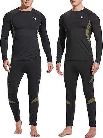 UNIQUEBELLA Mens Thermal Underwear Sets Top & Long Johns Fleece Sweat Quick Drying Thermo Base Layer