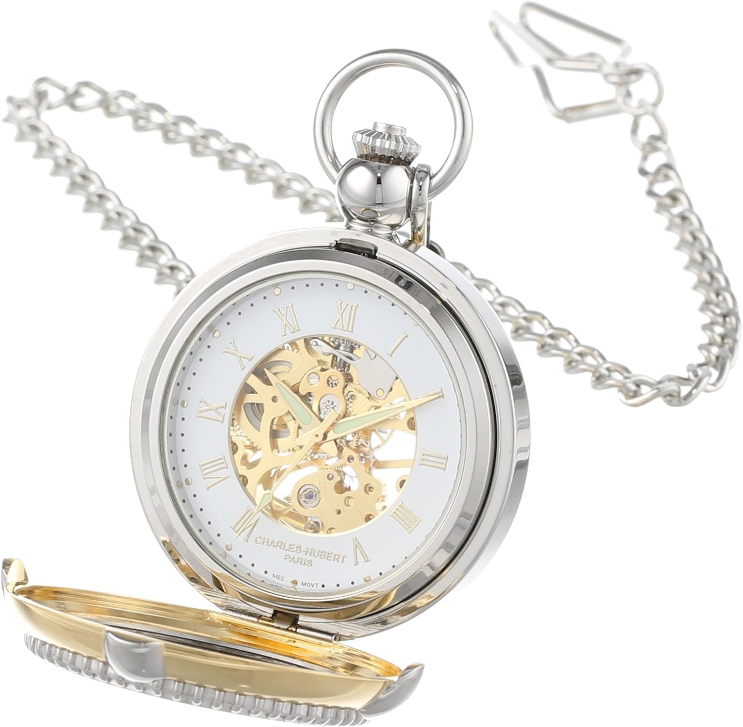 Charles Hubert 3846 Two-Tone Mechanical Picture Frame Pocket Watch