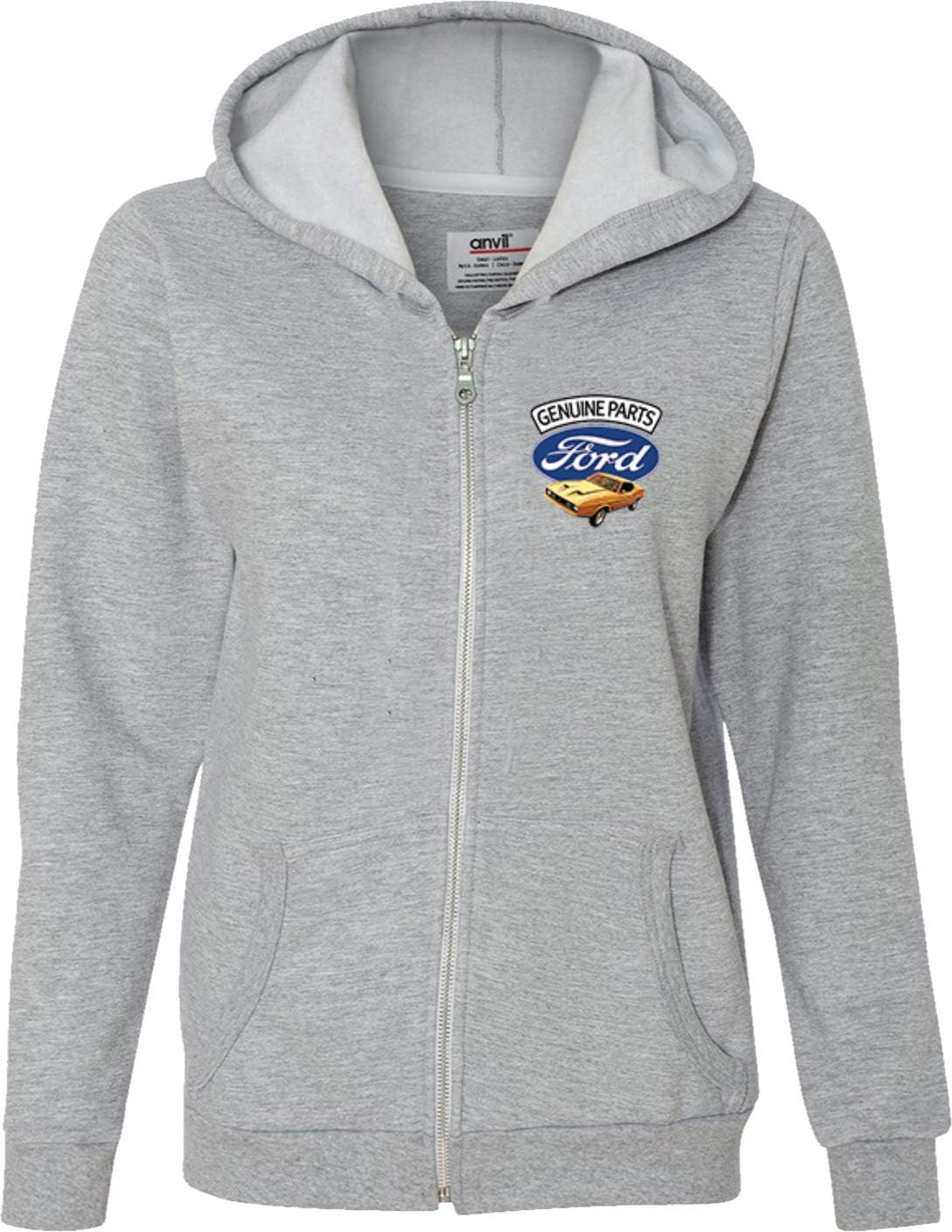 Ladies Ford Mustang Full Zip Hoodie Genuine Parts Pocket Print