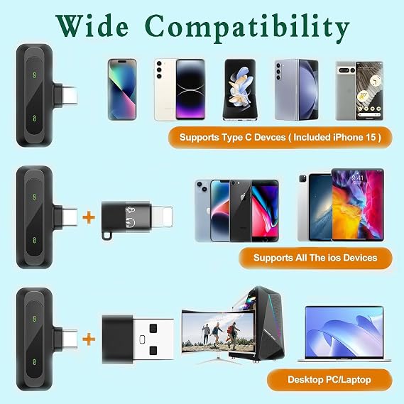 Mini Wireless Lavalier Microphone for Android and iPhone, iOS Devices - Noise Reduction Lapel Mic for Recording, Clip on Mic, for Video Recording, Tiktok, Youtube, Vlog Podcast Content Creator
