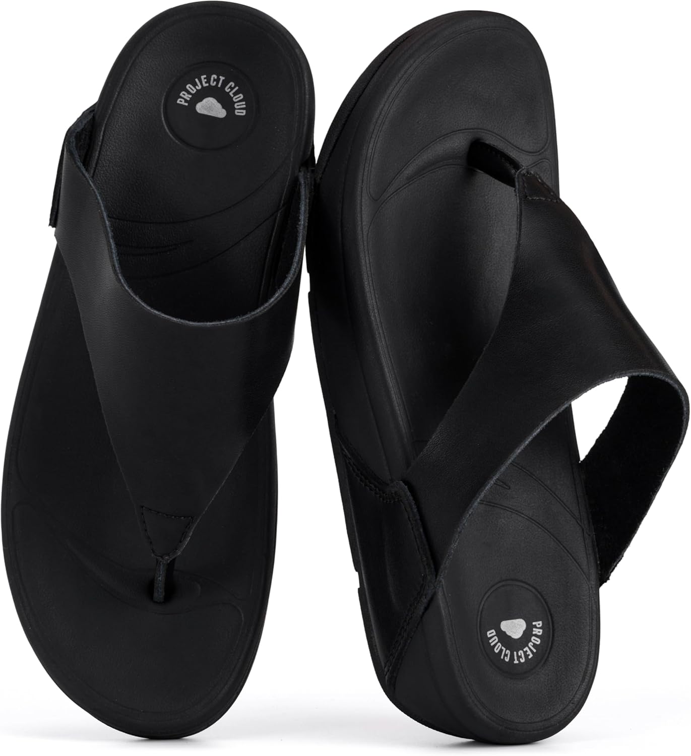 Project Cloud Genuine Leather Women’s Sandals – Thong Flip Flops with Plush Soft Insole, Arch Support & Non Slip Outsole – Comfortable Beach & Summer Slides