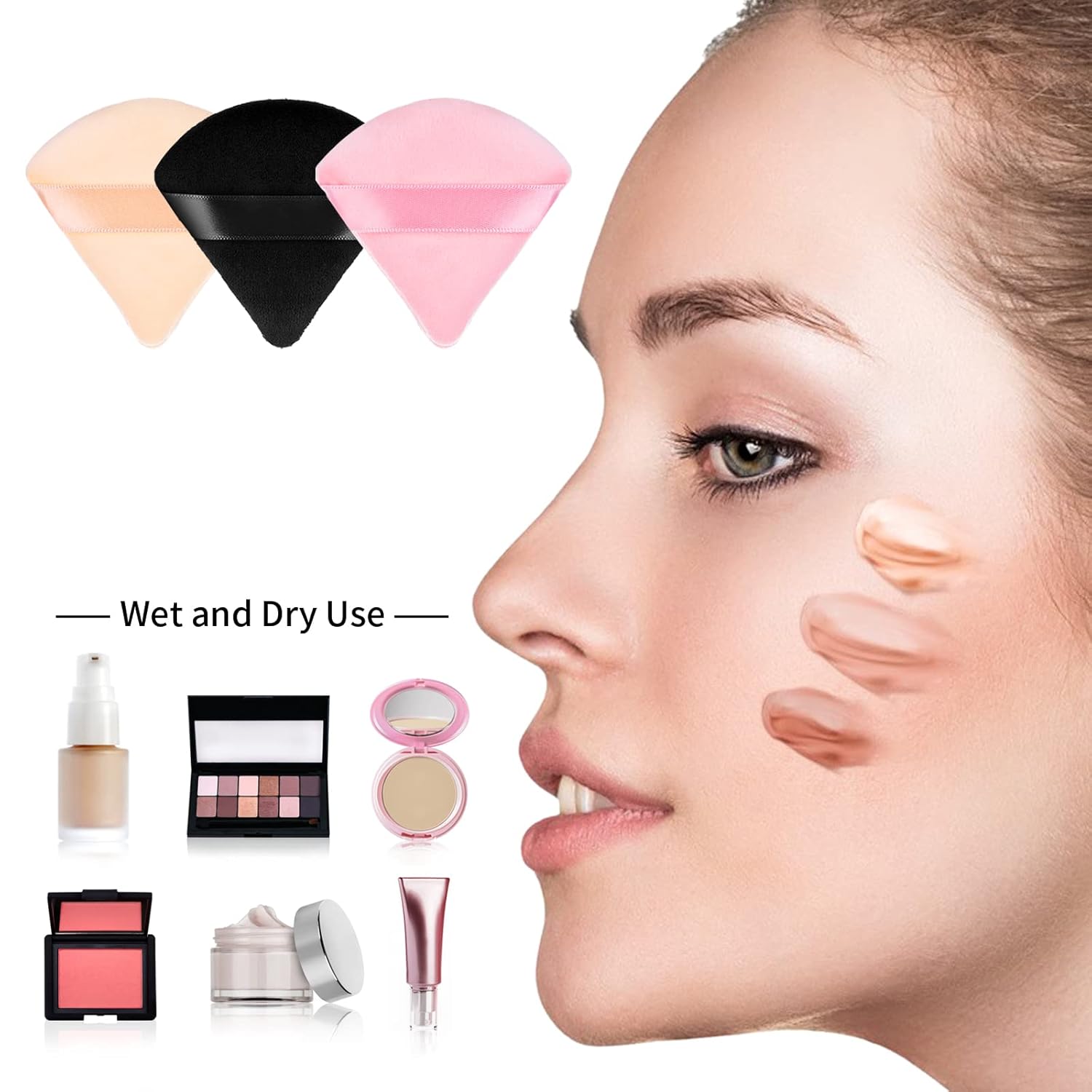 Sibba Loose Powder Puff Make Up Sponge Face Foundation Concealer Triangle Cosmetics Beauty Setting Moisturizer Applicator Grip Primer Brow Lift Liner Pad Artist Techniques Tools Eyeshadow Brush : Beauty & Personal Care
