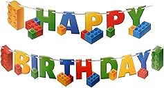 Building Block Birthday Party Supplies Banner by Aliza | Baby Boy Toddler Kids Birthday Decorations – Huge 7-feet Long Brick Themed Decor – The Perfect Decoration for Your Party