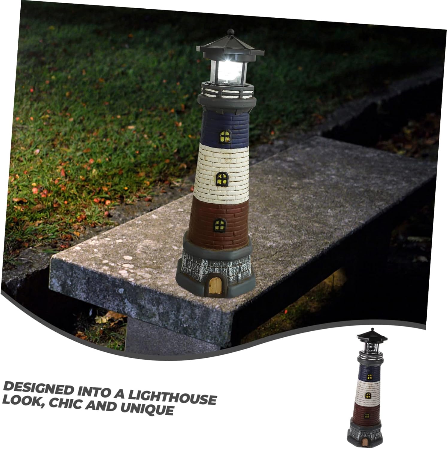 Gatuida Solar Garden Lighthouse Decor Resin Solar Powered Nautical Statue for Lawn Porch Path Outdoor Mediterranean Style