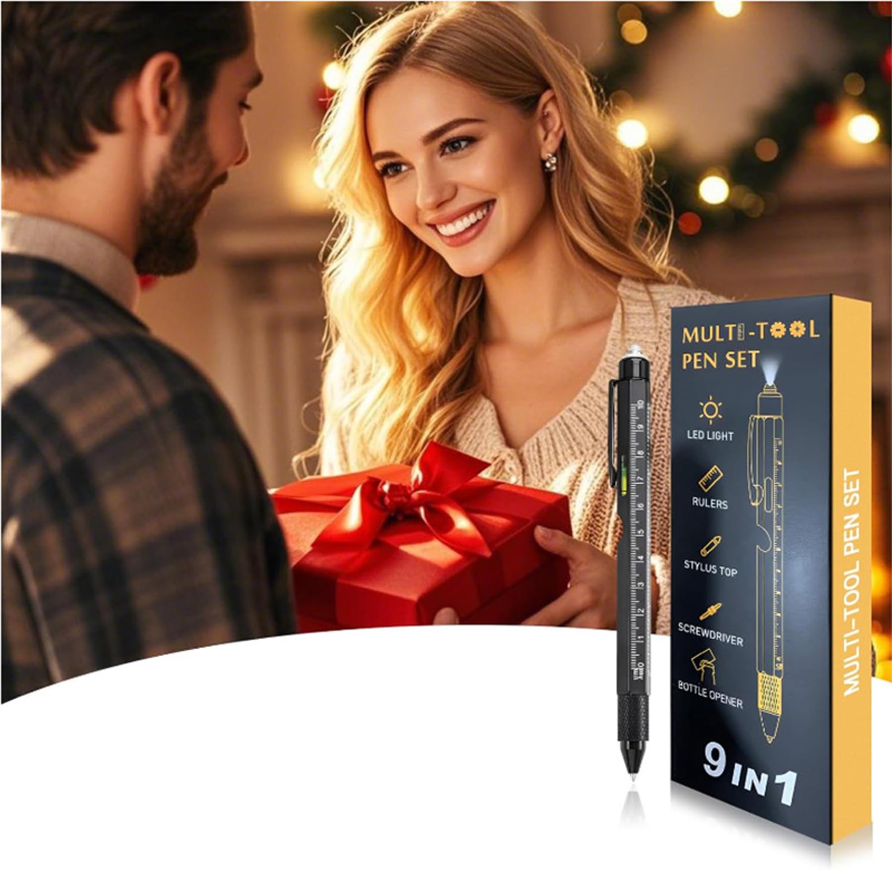 Amazon | ランプ付き多機能工具ペン7-in-1水平計スケールタッチペン