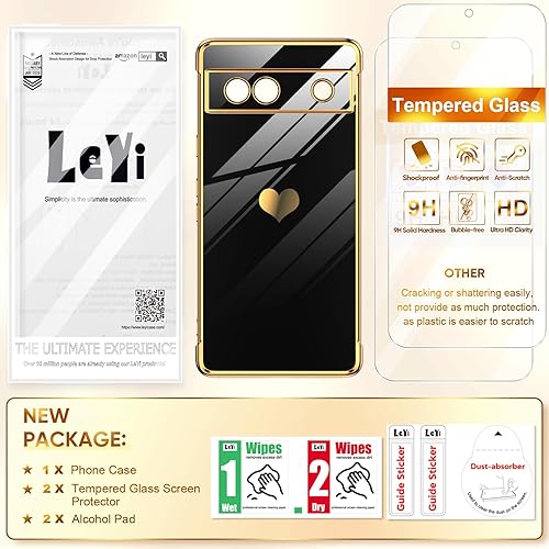 Miniatura 7 de LeYi Funda para Google Pixel 7A con protector de pantalla de vidrio templado 2 piezas + protección completa de la lente de la cámara, chapado en