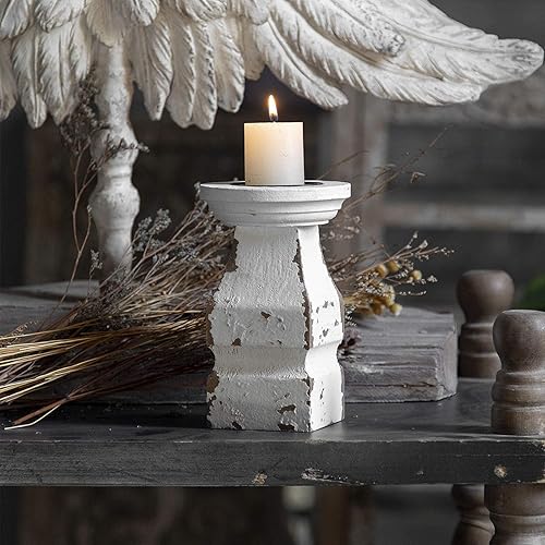 Miniatura 2 de Portavelas blanco envejecido para centros de mesa, portavelas rústico para velas de pilar, soporte de vela de madera de granja Shabby Chic,
