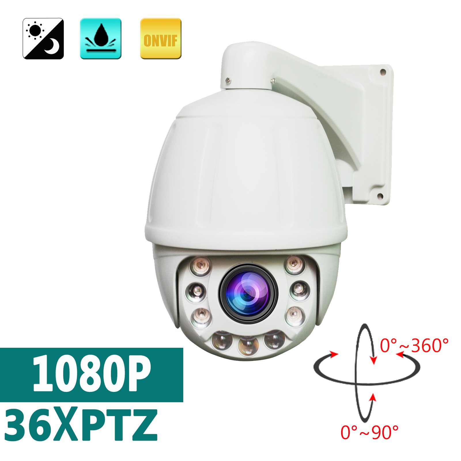SW SWINWAY 1080P 36X Optical Zoom HD High Speed Oudoor IP PTZ Network Security Surveillance CCTV Camera with Weatherproof Infrared Night Vision Pan Tilt Zoom
