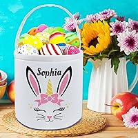 Vista 6 de Cesta de Pascua personalizada con nombre para niñas y niños, cesta de conejo de Pascua personalizada, bolsas de regalo para caza de huevos de Pascua