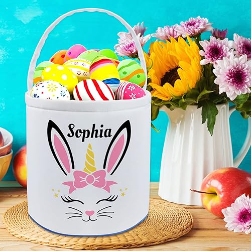 Miniatura 6 de Cesta de Pascua personalizada con nombre para niñas y niños, cesta de conejo de Pascua personalizada, bolsas de regalo para caza de huevos de Pascua