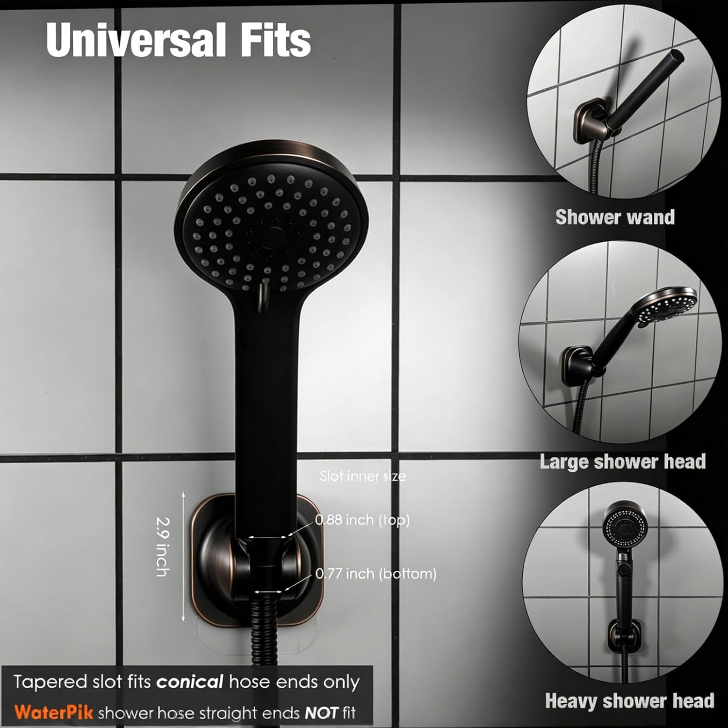 Handheld Shower Head Holder - 5 Positions Adjustable - Clip in - Screw or Adhesive Mount - Bathroom Wall Mounted Shower Wand Holder (Oil Rubbed) image 4