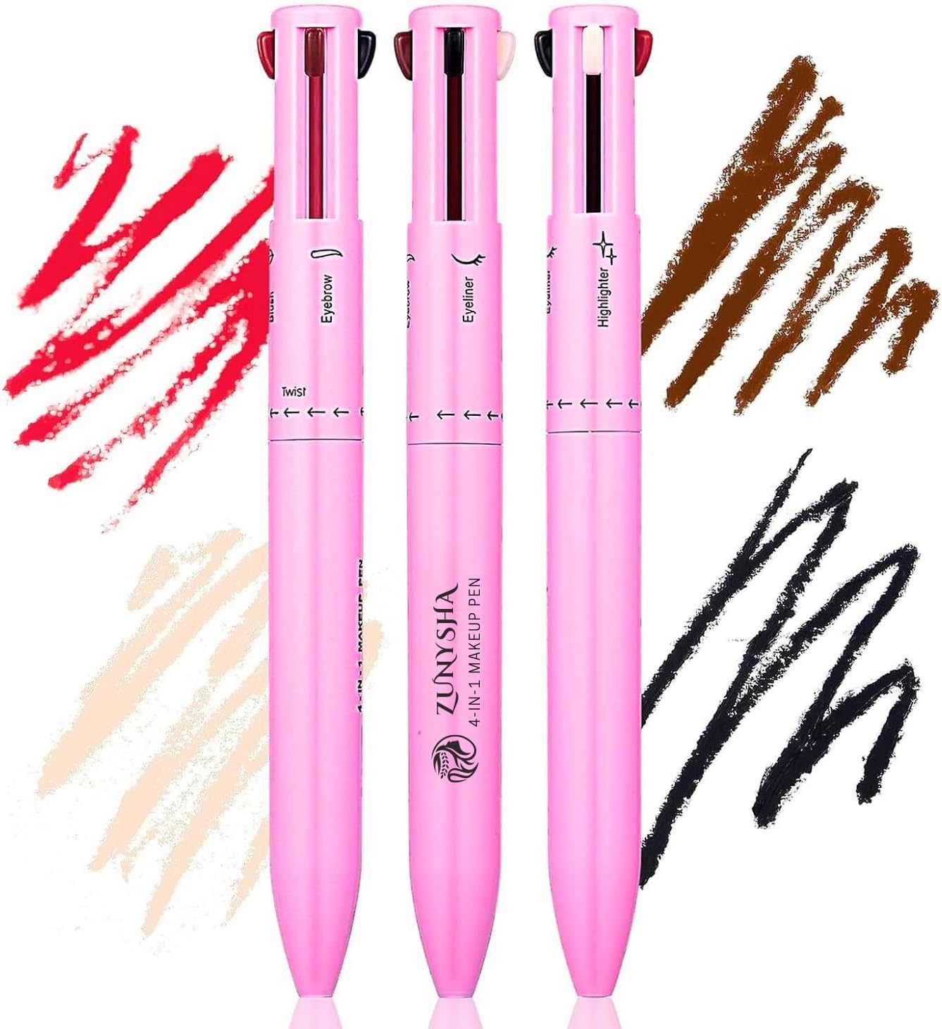 4-in-1 Makeup Pen Waterproof - Eyeliner, Highlighter, Lip Liner, and Eyebrow Pencil - Touch Up Multi-Function Pencil 4 Colors - Suitable for Travel Cosmetics