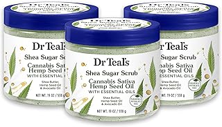 Dr Teal's Shea Sugar Body Scrub, Cannabis Sativa Hemp Seed Oil with Essential Oils, 19 oz (Pack of 3)