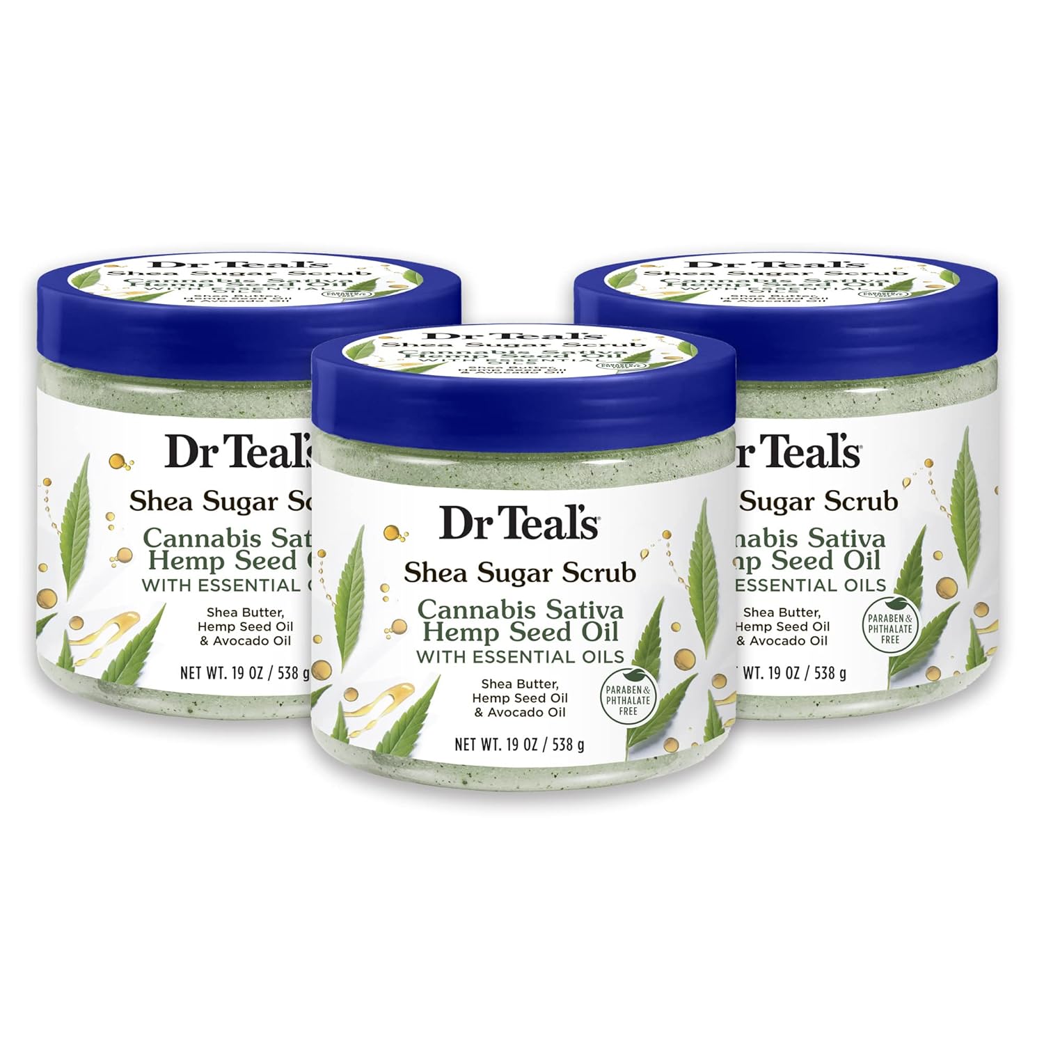 Dr Teal's Shea Sugar Body Scrub, Cannabis Sativa Hemp Seed Oil with Essential Oils, 19 oz (Pack of 3) : Beauty & Personal Care