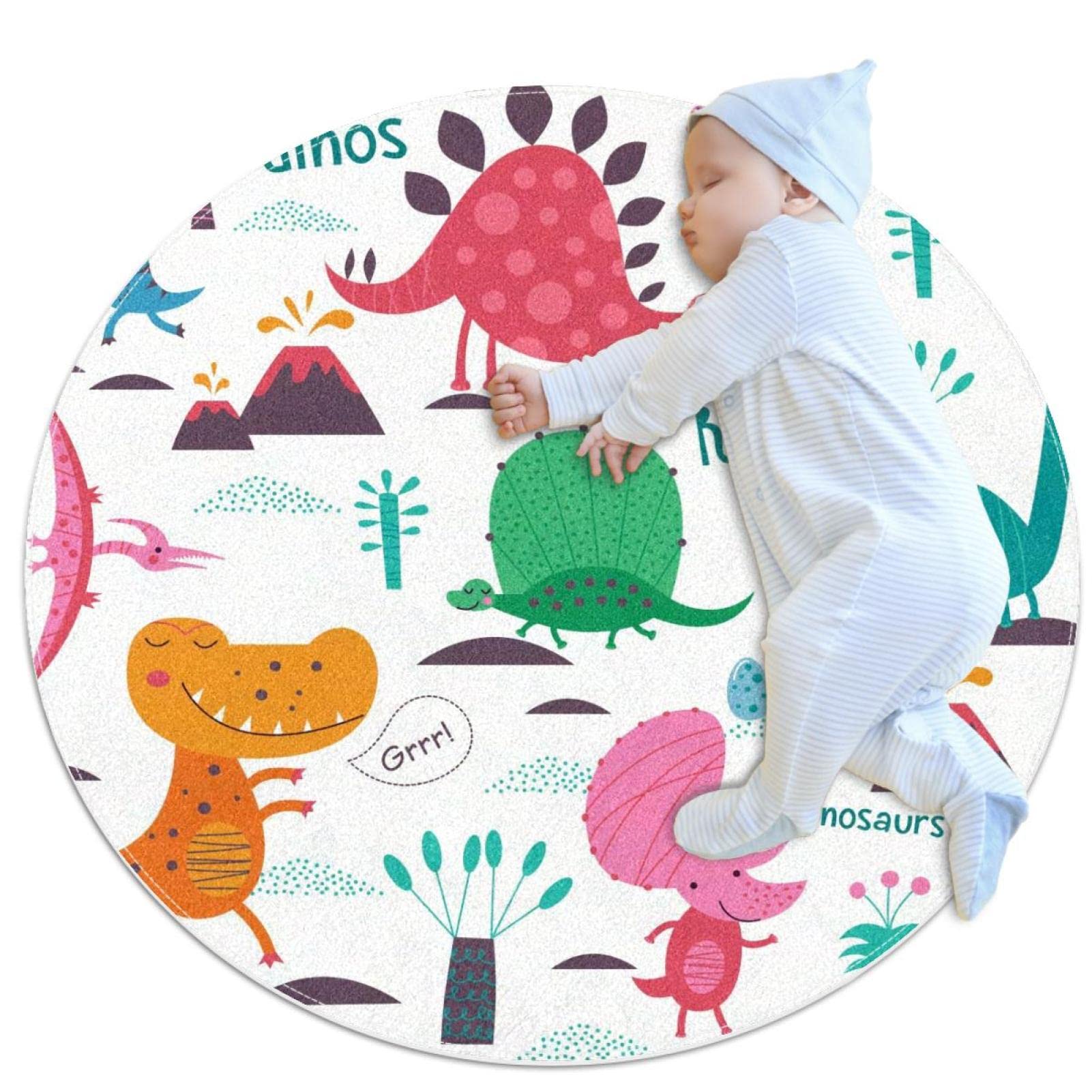 Tapis rond dinosaures colorés pour protéger le sol de la salle de jeux