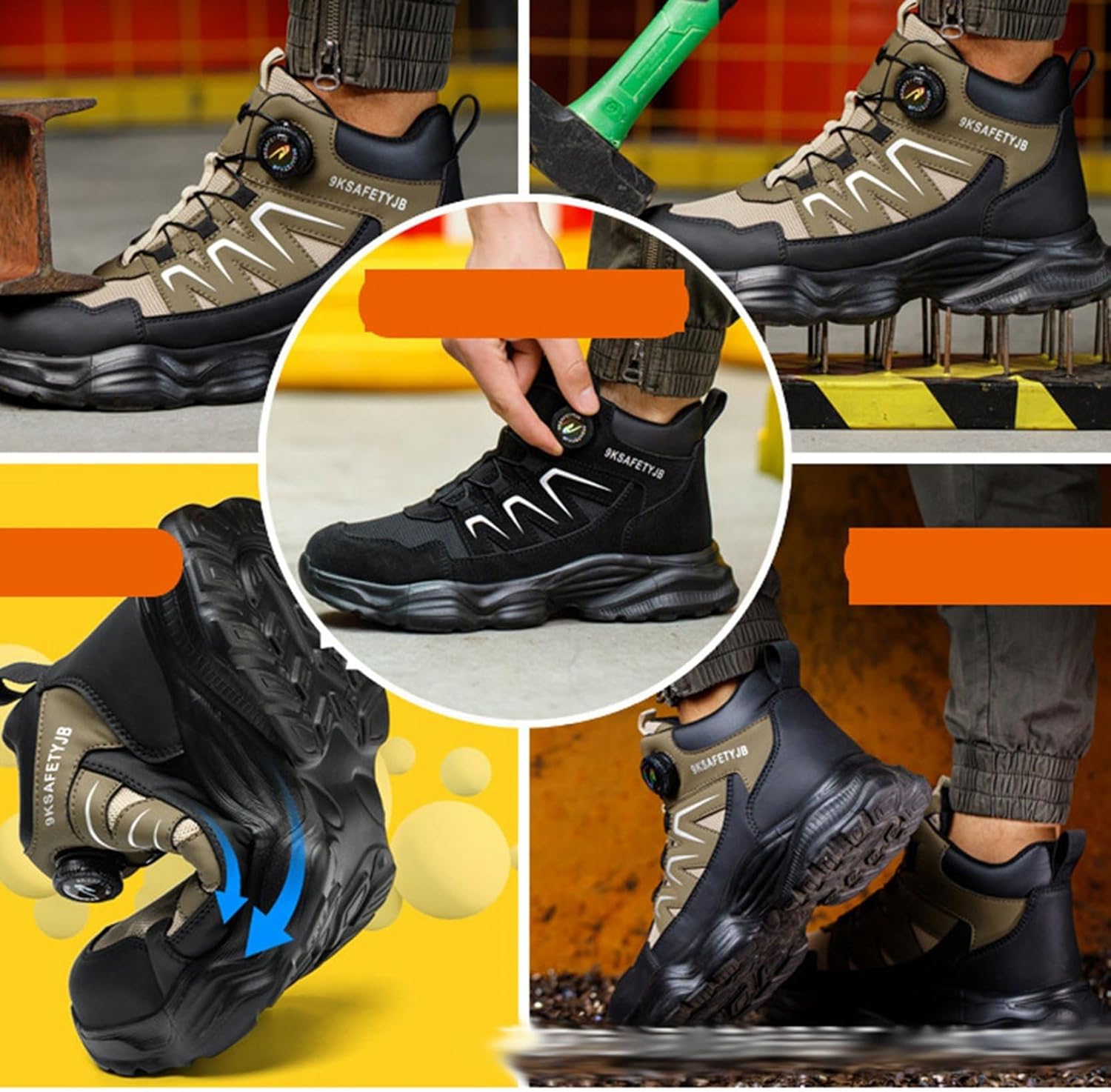 [Taopagii] 安全靴 セーフティーシューズ ハイカット 鋼先芯 つま先保護 釘踏み抜き防止 通気性 クッション性 軽量 防臭