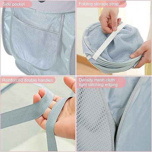 Miniatura 3 de 2 cestas de malla para la ropa sucia, canastas plegables para la ropa sucia, de 75 litros, cesta de almacenamiento horizontal con bolsillo lateral y