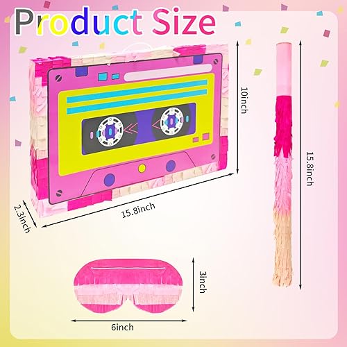 Miniatura 2 de Piñata Boombox de radio de los años 80, Piñata musical de los años 90 con palo de piñata para fiestas temáticas de hip hop, suministros de fiesta de