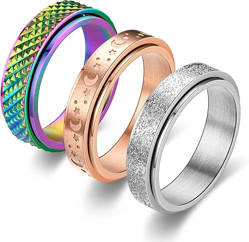 Miniatura 7 de fekang Anillos de ansiedad para mujeres, anillos giratorios para aliviar el estrés, anillos giratorios para adolescentes y niñas, 4 anillos de acero