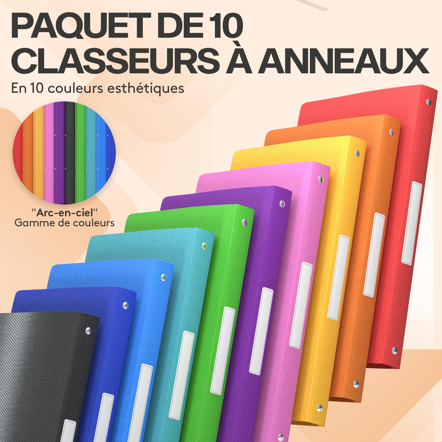 ACROPAQ - 10 x Classeur souple A4 | 4 anneaux | Avec étiquettes de dos, Dos de 2,5 cm, Couleur Arc-en-ciel de la collection Nature - Petit classeur plastique A4 souple, Classeurs 4 anneaux, Farde
