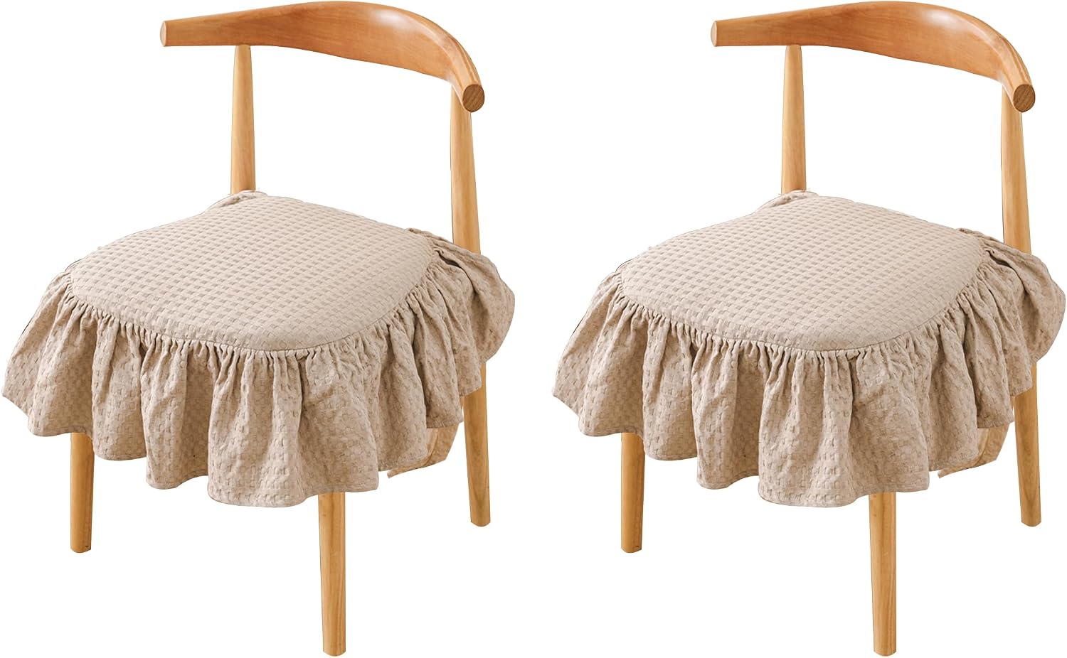 2Pack Non-Slip Chair Cushion for Dining Chairs with Ruffle 18" x 17" Indoor Chair Pad with Ties for Dining Room, Khaki