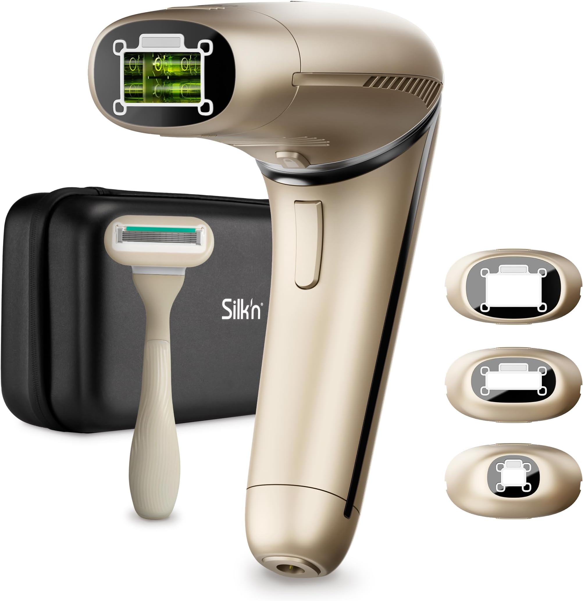 Silk'n Hair Remover for Women and Men - Silk'n 7 - IPL Hair Removal Device - Rotatable Head, 3 Attachments, and Razor - For Face, Bikini Line, and Body - Suitable for All Skin Tones - Gold