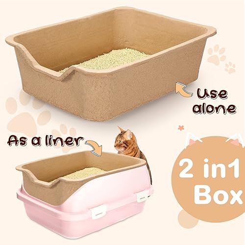 Miniatura 4 de Harloon Paquete de 10 cajas de arena desechables extra grandes para gatos de 22.4 x 17.9 x 6.9 pulgadas, bandeja de arena de papel para gatos,