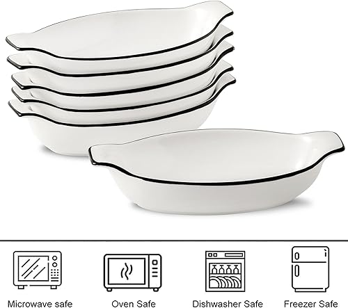 Miniatura 3 de UIBFCWN Juego de platos ovalados para horno, mini cacerola pequeña de porcelana blanca, bandeja para hornear gratinada, cuencos divididos de