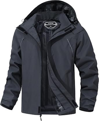 Outdoor Mens Waterproof Raincoat Windbreaker Lightweight Rain Jacket with Detachable Hood