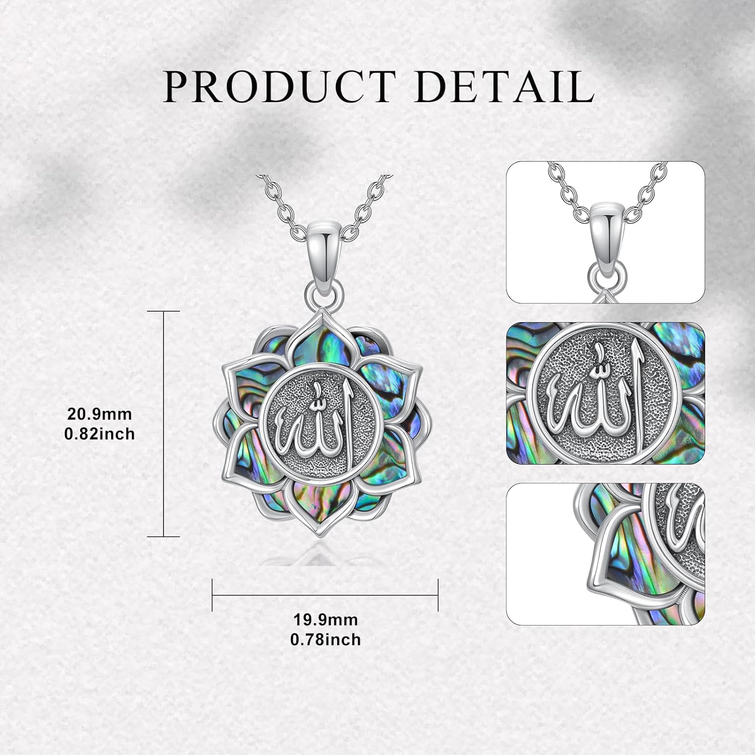 Allah Necklace 925 Sterling Silver Lotus Allah Pendant Arabic Muslim Jewelry for Women Men - Image 6