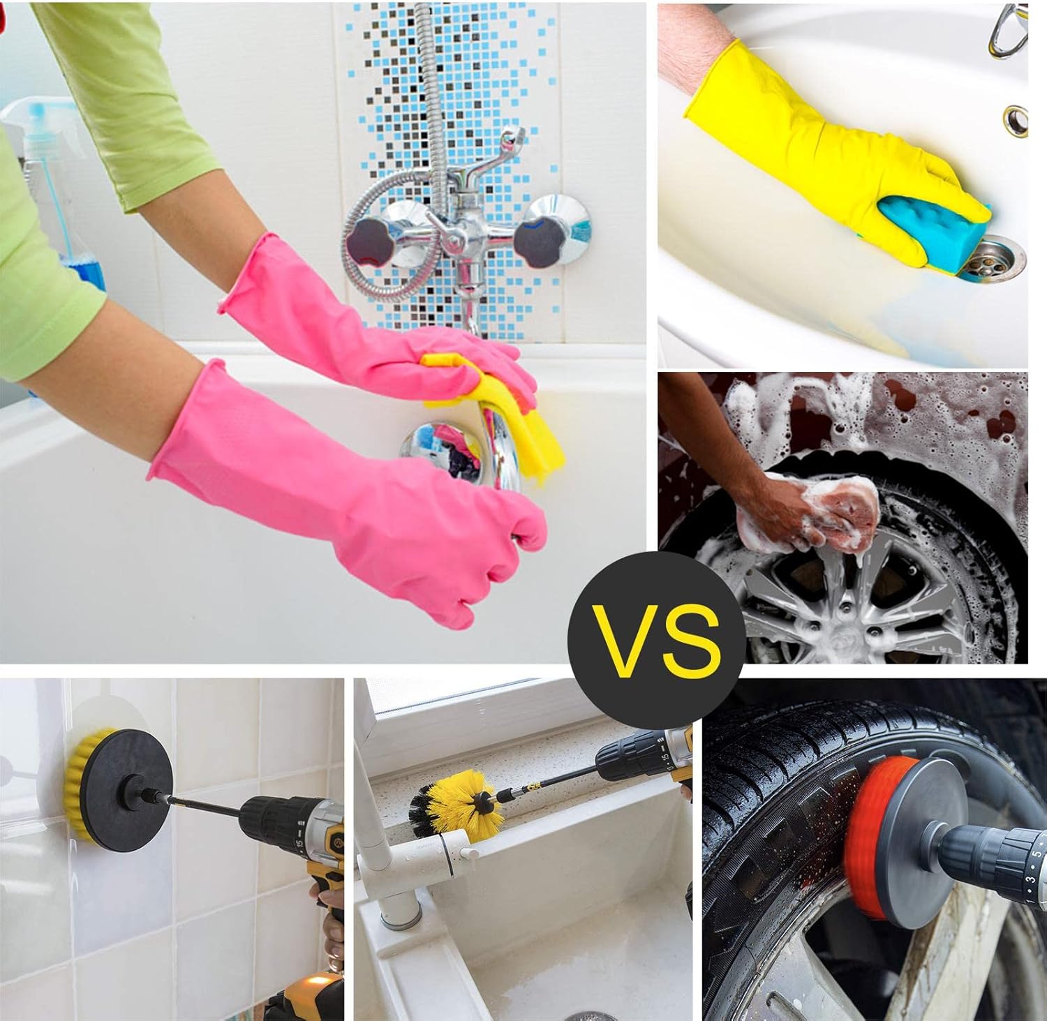 Drill Brush and Scrub Pads Kit, Multipurpose Drill Brushes Attachment Set, Powerful Scrubber with Extend Long Attachment Cleaning Supplies for Grout, Tiles, Sinks