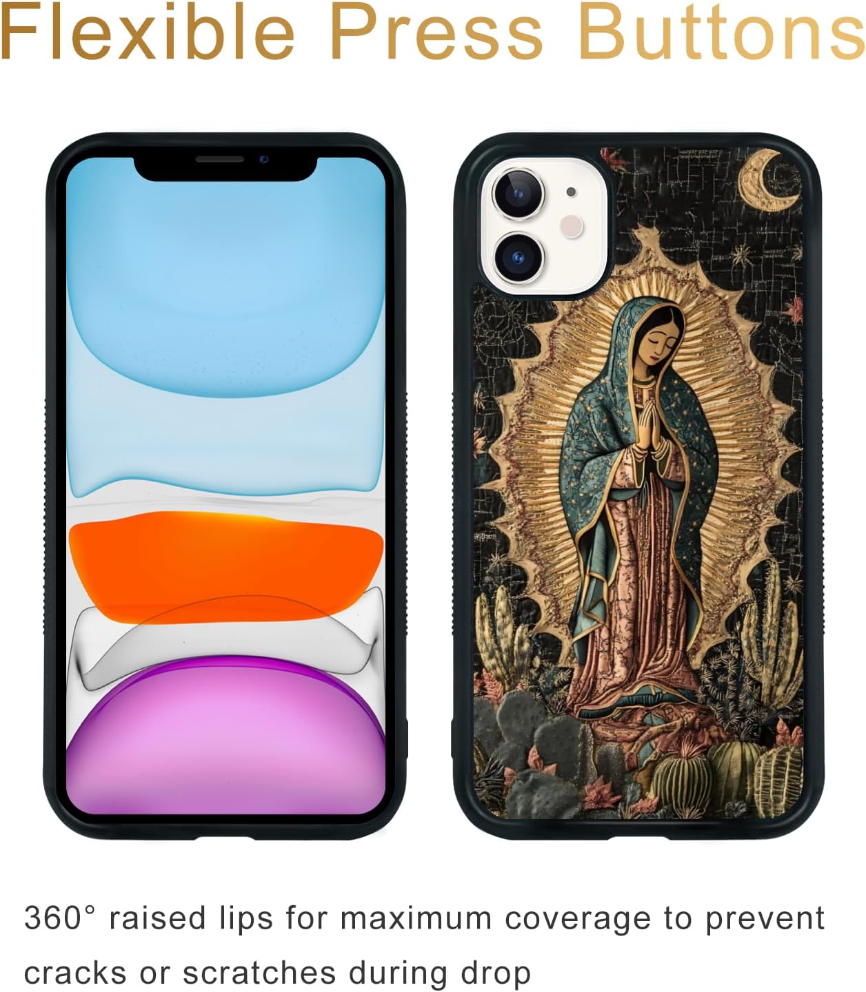 Our Lady of Guadalupe Virgin Mary Cactus Pattern Aesthetic Phone Case for iPhone 16, 15, 14, 13, 12, 11, 8, 7 XR X XS Pro Max Plus Mini SE Case for Teen Girls Women Kids Girls