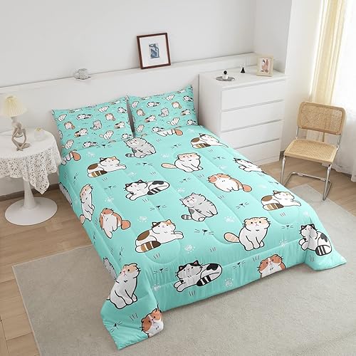 Miniatura 3 de Erosebridal Juego de edredón Kawaii de tamaño matrimonial para niñas, diseño de gatito arcoíris, juego de ropa de cama de animales de dibujos