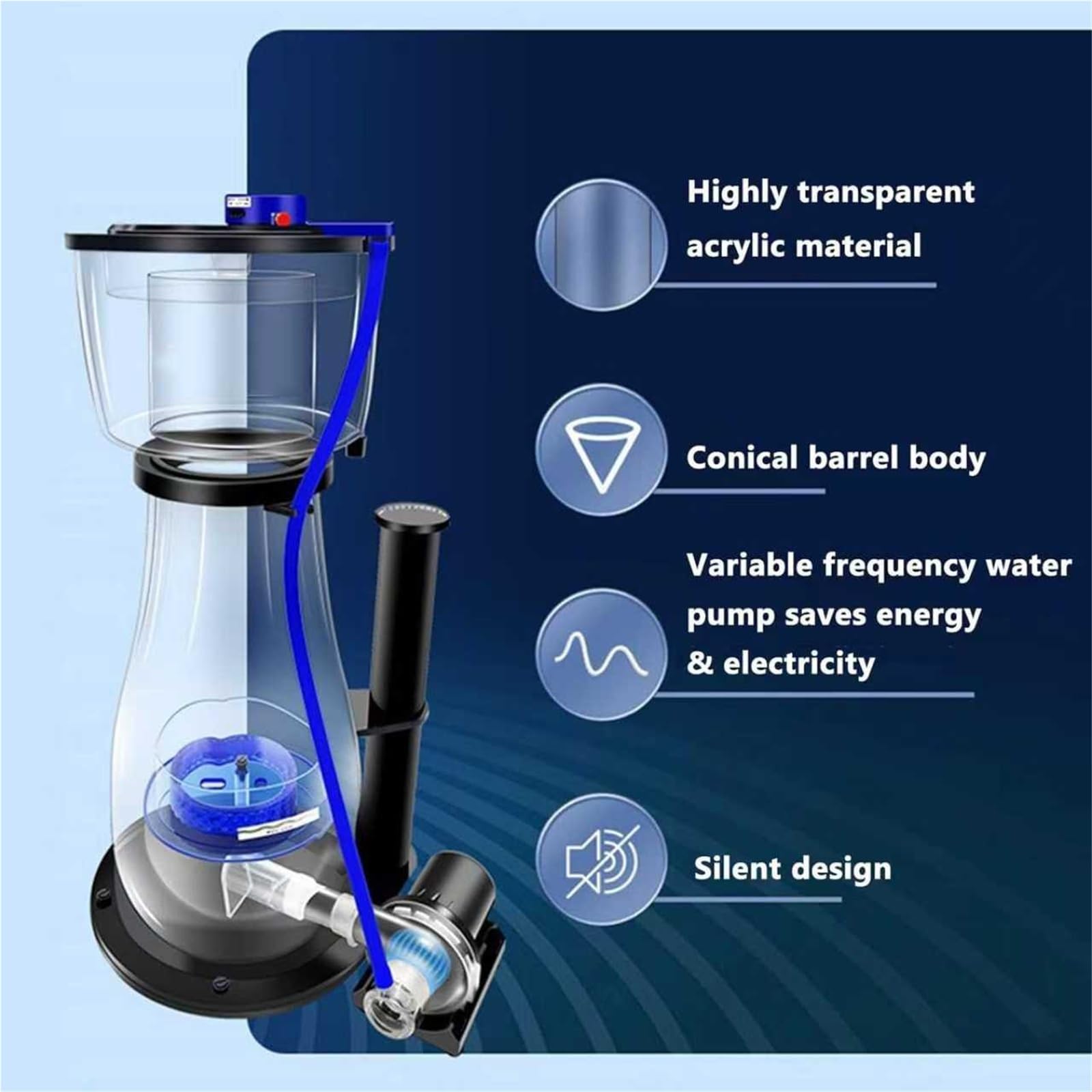 Générique Écumeur De Protéines for Aquarium d'eau De Mer, 1200 L/2000 L/3000 L/4000 L, 10 Niveaux De Débit Réglables, for Une Filtration Efficace Et Une Meilleure Qualité De l'eau.(3000L)