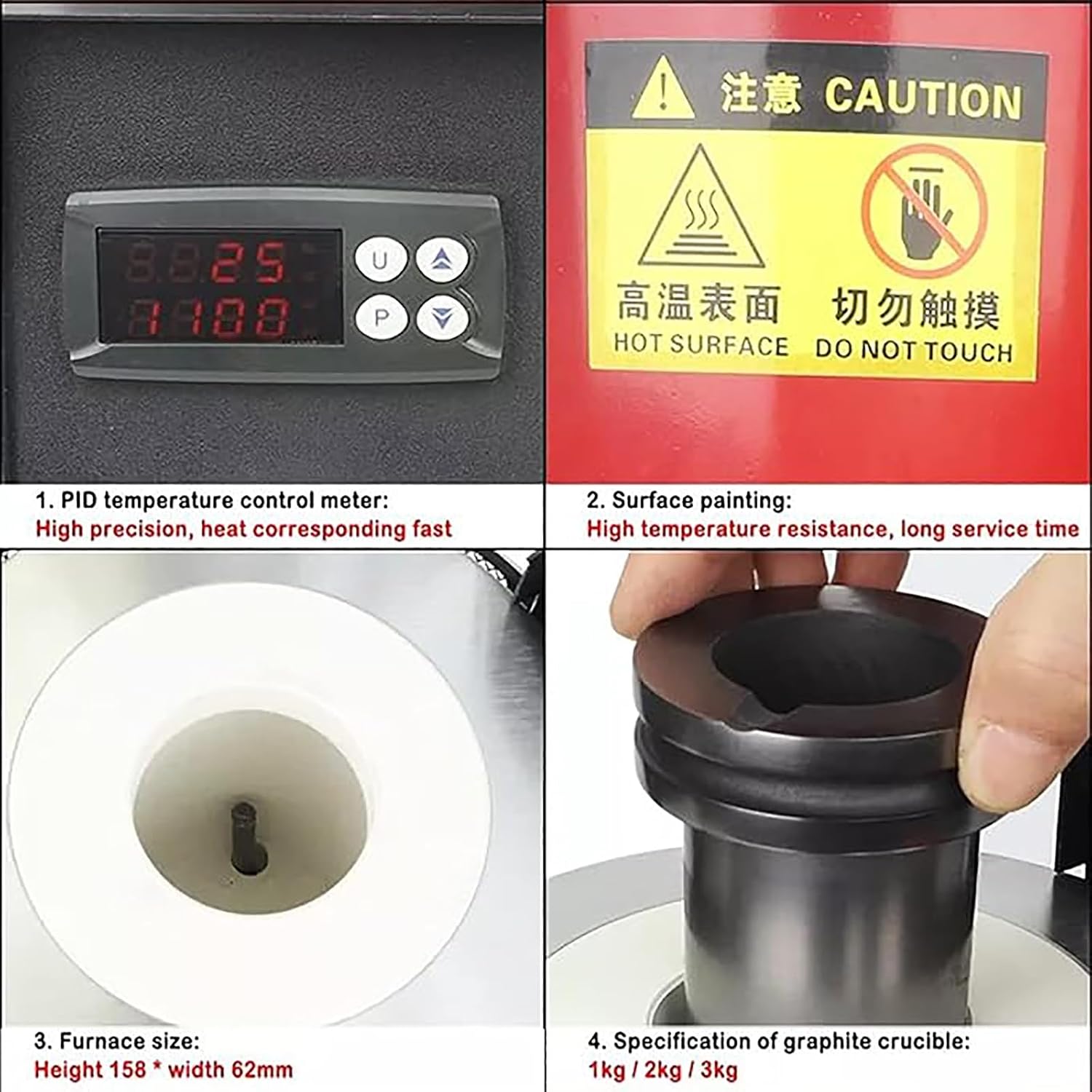 Electric Gold Smelting Furnace, Gold Silver Steel Smelting Machine, 2102 ℉ Automatic Digital Melting Furnace Machine with Graphite Crucible(1kg)