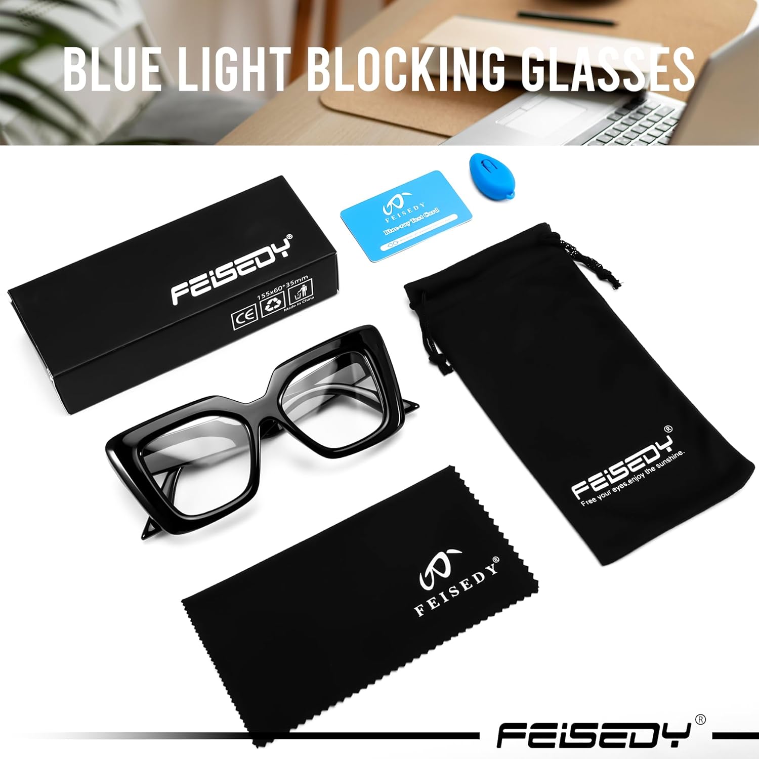 FEISEDY Oversized Square Blue Light Blocking Glasses for Women Men Fashion Computer Glasses Reduce Eye Strain B0111 - Image 6