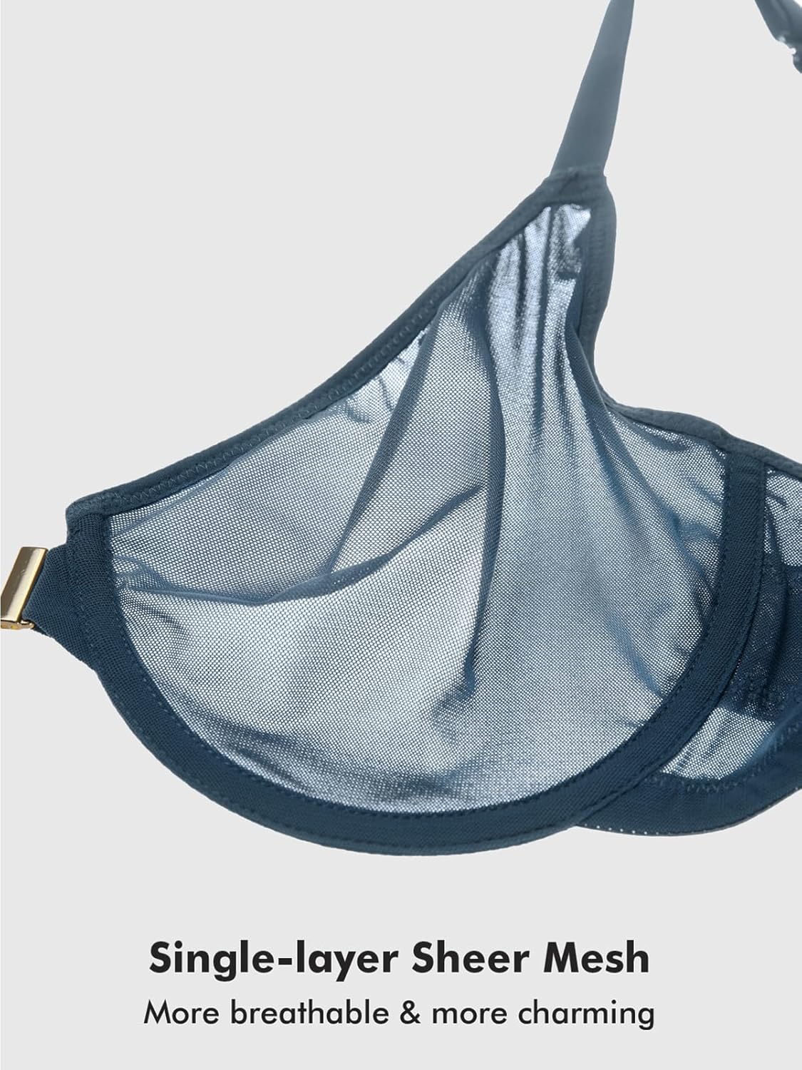 DELIMIRA Women's Cosnufy Posture Front Closure Bras Sheer Mesh Plus Size Underwire Unlined Bra - Image 4