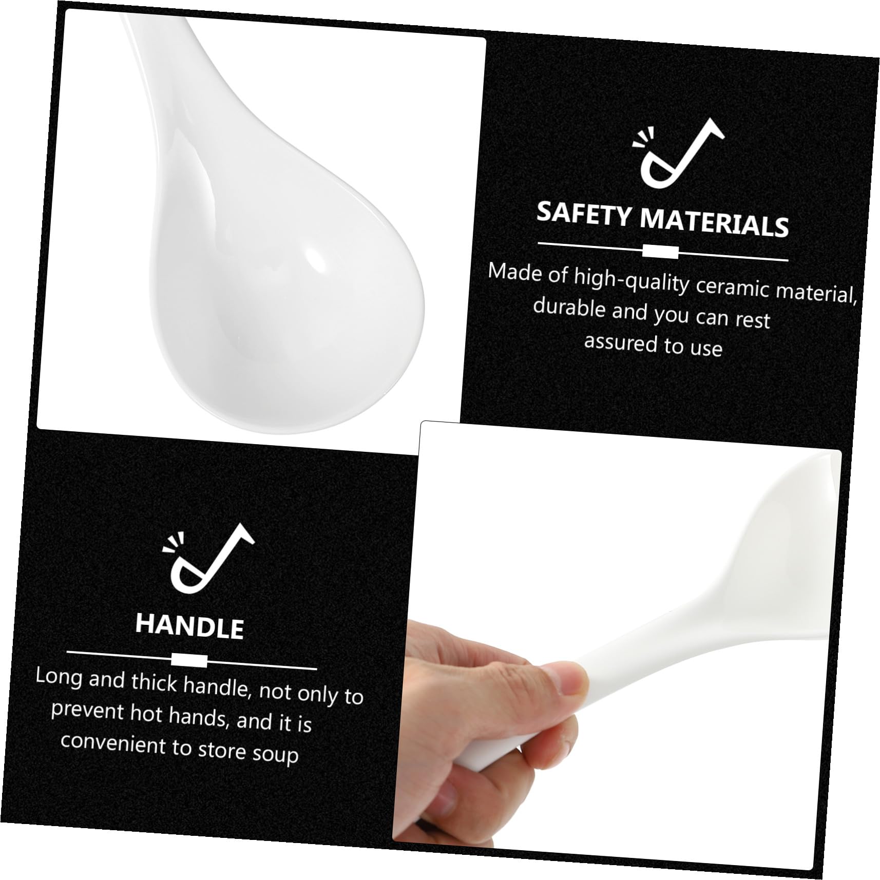 DOITOOL Cucharas Grandes de Porcelana para Sopa Cucharones Resistentes con Mango para Cocina para Hogares Restaurantes y Regalos
