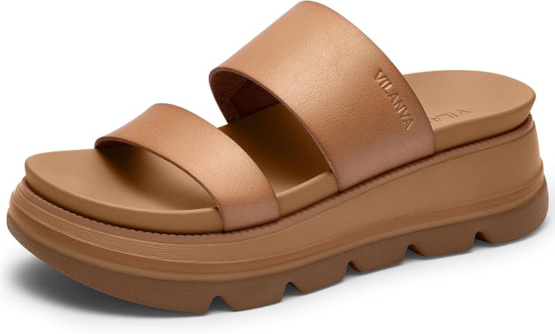 Vilanva Women's Platform Slip on Sandals Lightweight Comfortable Non-Slip Vacation Beach Chunky Slides Open Toe Wedges for 2026 Summer Trendy Outfits