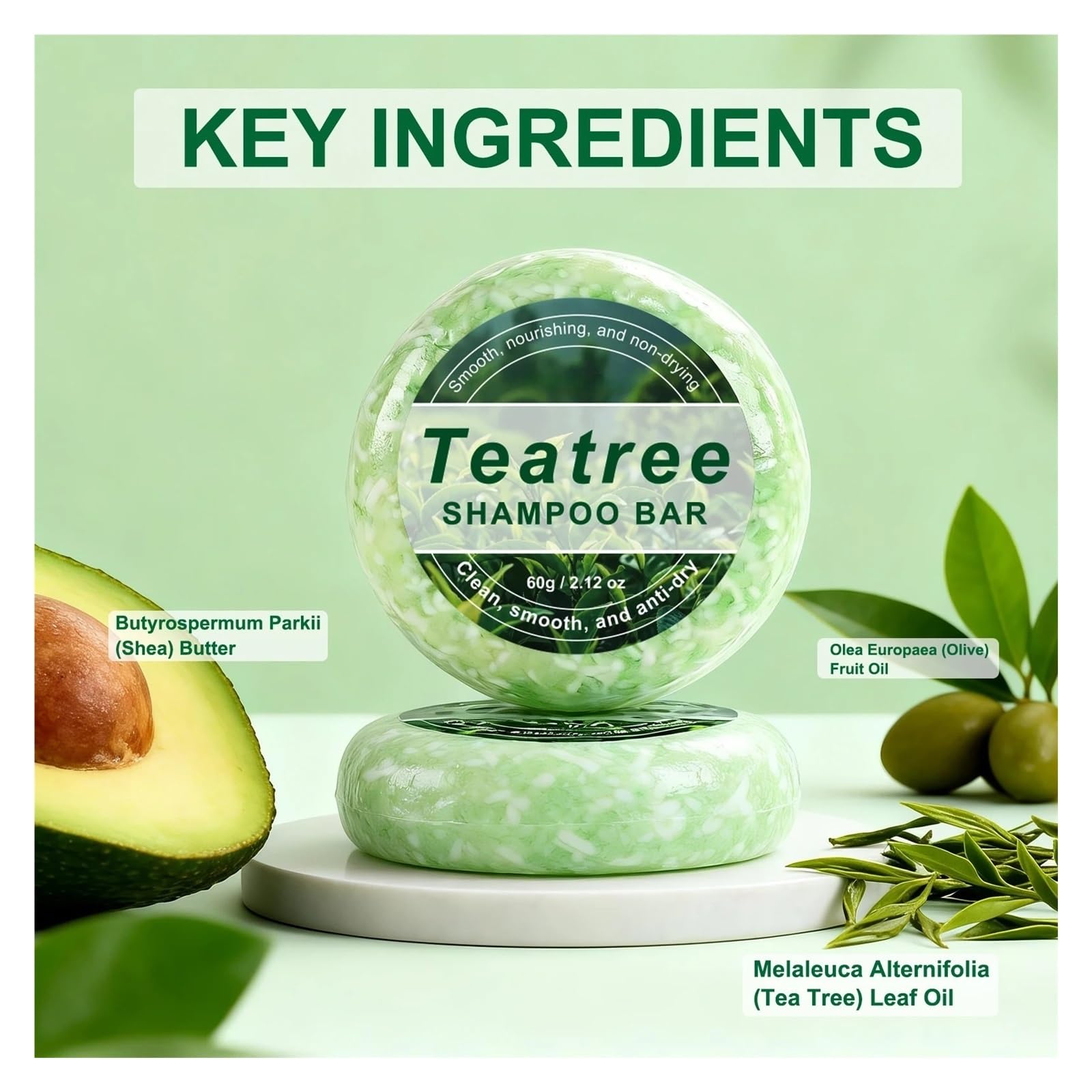 jabón de árbol de té Barra de champú árbol té natural Control aceite Caspa | [](60g)