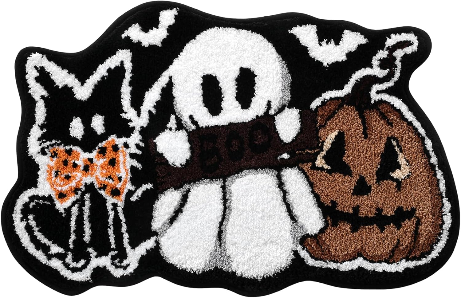 Black Cat Ghost Pumpkin Bath Mat 21x32 Inch, Soft and Absorbent Tufted Halloween Bathroom Rug Non Slip Washable, Halloween Bathroom Decor Rug Holiday Decorations
