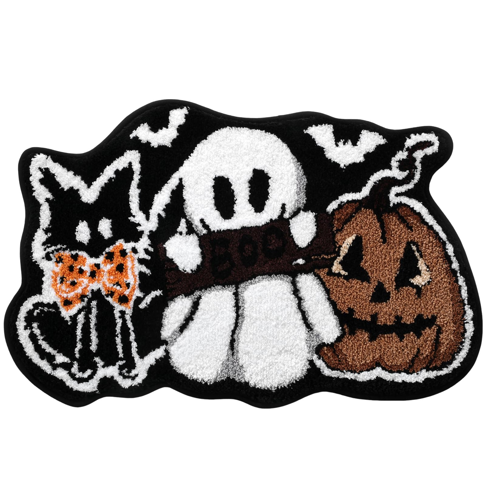 Black Cat Ghost Pumpkin Bath Mat 21x32 Inch, Soft and Absorbent Tufted Halloween Bathroom Rug Non Slip Washable, Halloween Bathroom Decor Rug Holiday Decorations