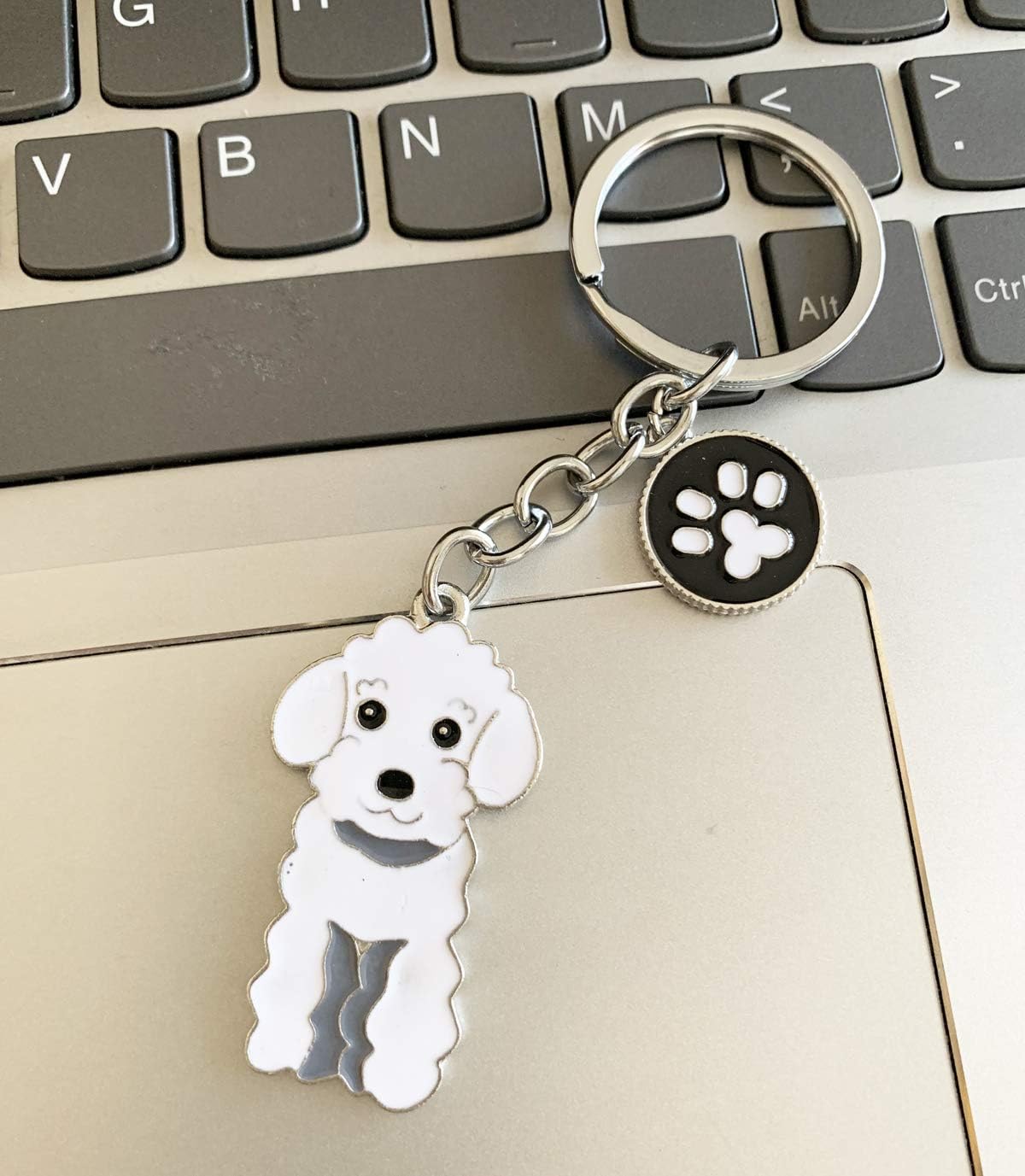Dog Key-ring Keychain,10cm Cute Metal Dog Keychain Keyring Keyfob Bag Charm Best Birthday (White Poodle) - Image 3